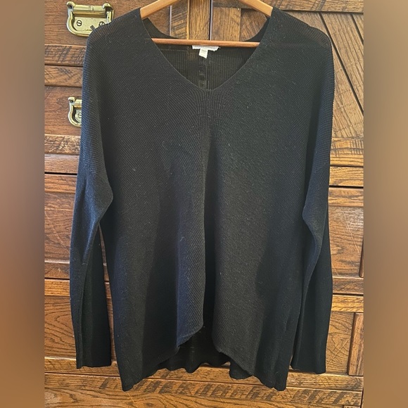 Eileen Fisher Black Organic Linen Knit Top Long Sleeve Drop Shoulder M - Picture 1 of 10